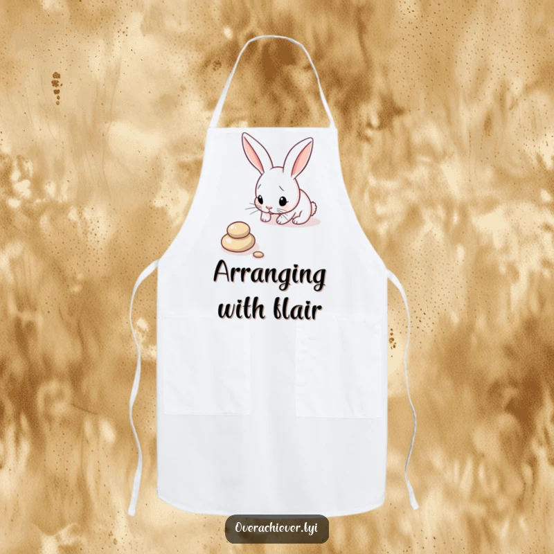 Funny Bunny Apron: A focused bunny carefully arranging pebbles in a perfect line, bringing humorous order to the kitchen.