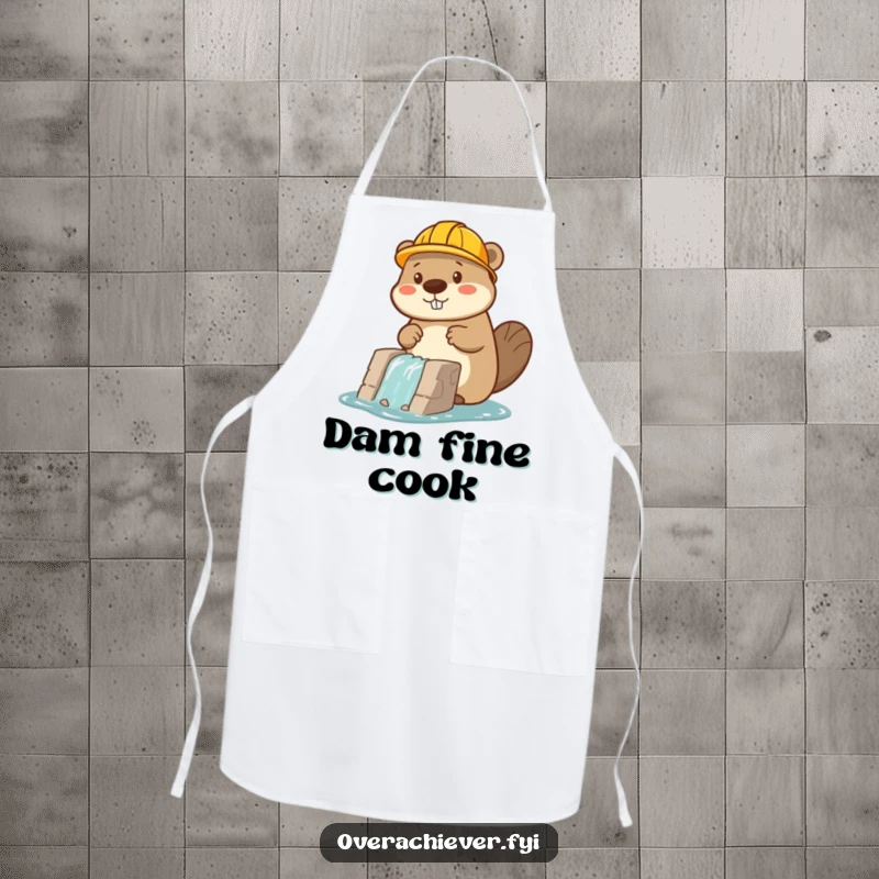 Funny beaver character wearing a hard hat, focused on building a dam, a humorous and protective apron.