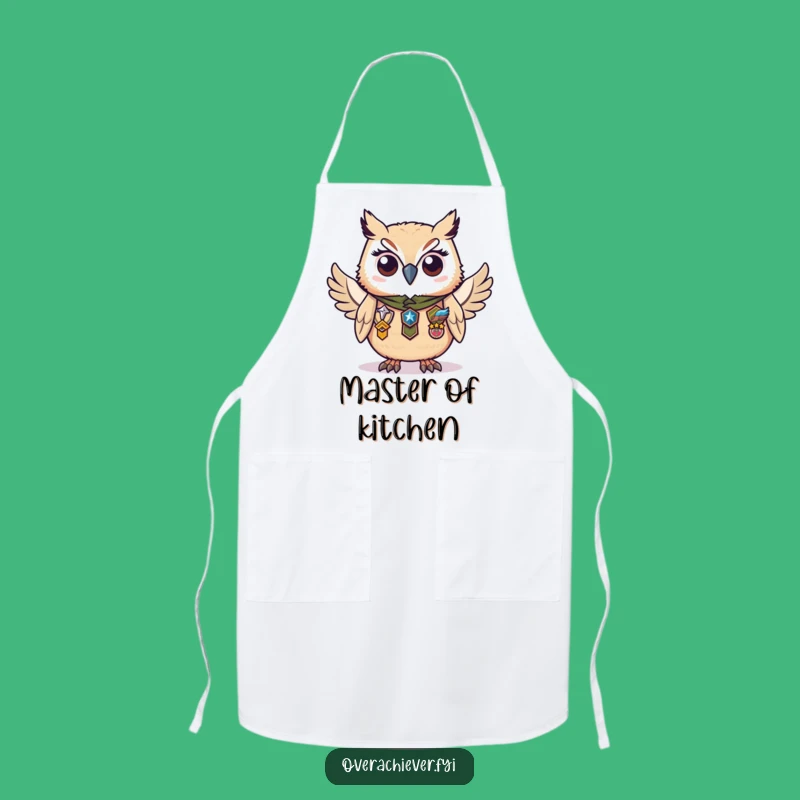 Funny Owl Badges Apron: Diligent Scholar Design for Proud Cooking