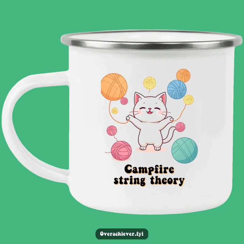 Funny Kawaii Cat Camping Mug - Yarn Adventures for Outdoor Crafters!