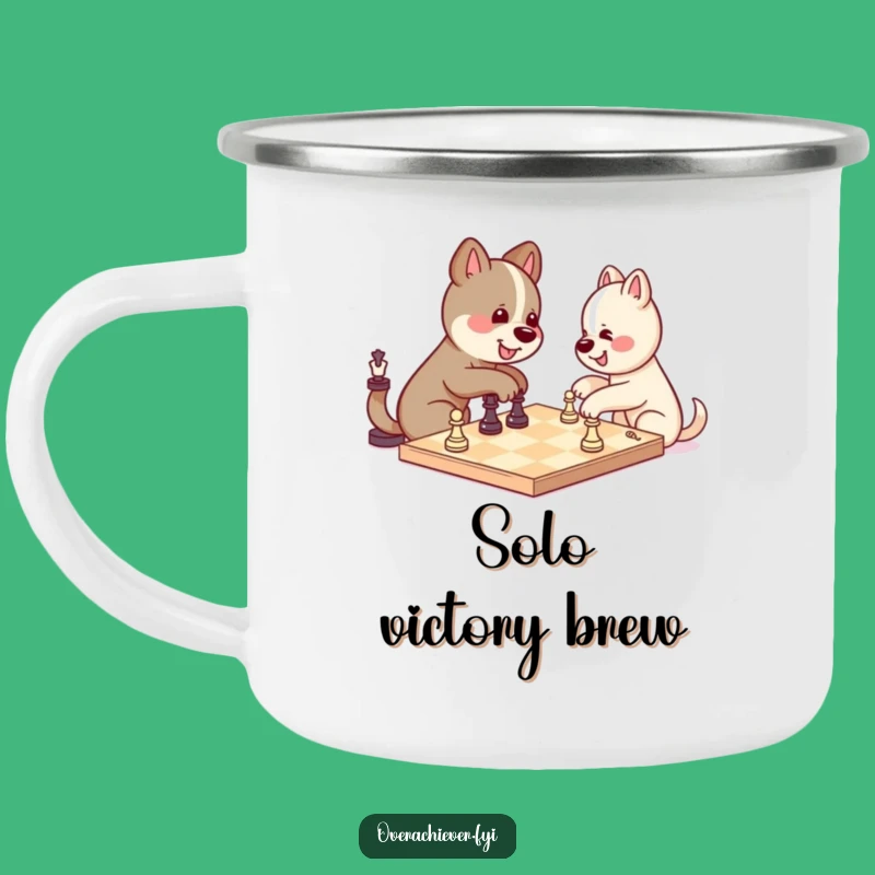 Funny Kawaii Dog Chess Camping Mug - Rugged and Hilarious Solo Victory Campfire Cup