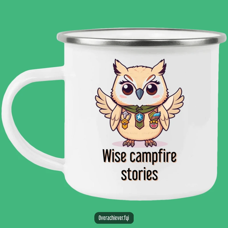 Funny Owl Badges Camping Mug: Durable Scholar Design for Outdoor Wisdom