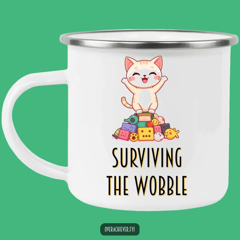 Funny Cat Toy Balance Camping Mug: Outdoor Feline Fun, Hilarious Gift For Campers