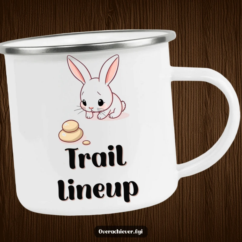 Funny Bunny Camping Mug: A focused bunny carefully arranging pebbles in a perfect line, perfect for outdoor use with humor.