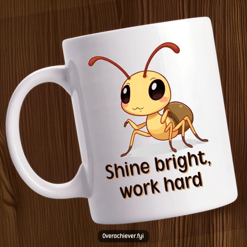Funny Ant Mug: A diligent ant polishing its antennae to a high sheen, showcasing its meticulous and comical grooming.