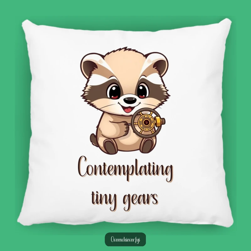 Funny Badger's Cozy Study Pillow: Comfort Meets Curiosity with Tiny Mechanisms, Perfect Gift