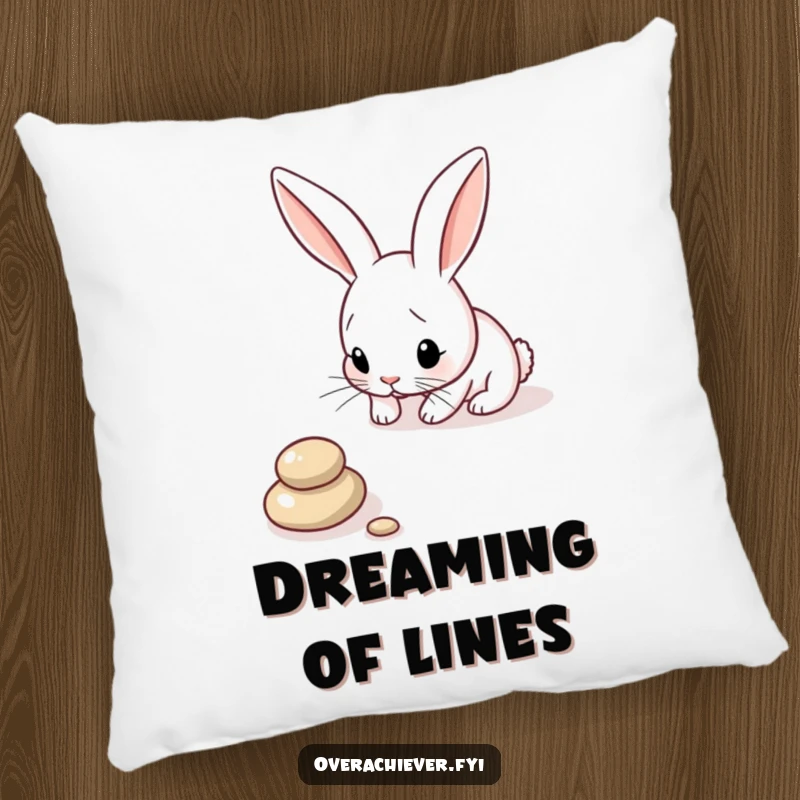 Funny Bunny Pillow: A focused bunny carefully arranging pebbles in a perfect line, adding humorous comfort to any room.