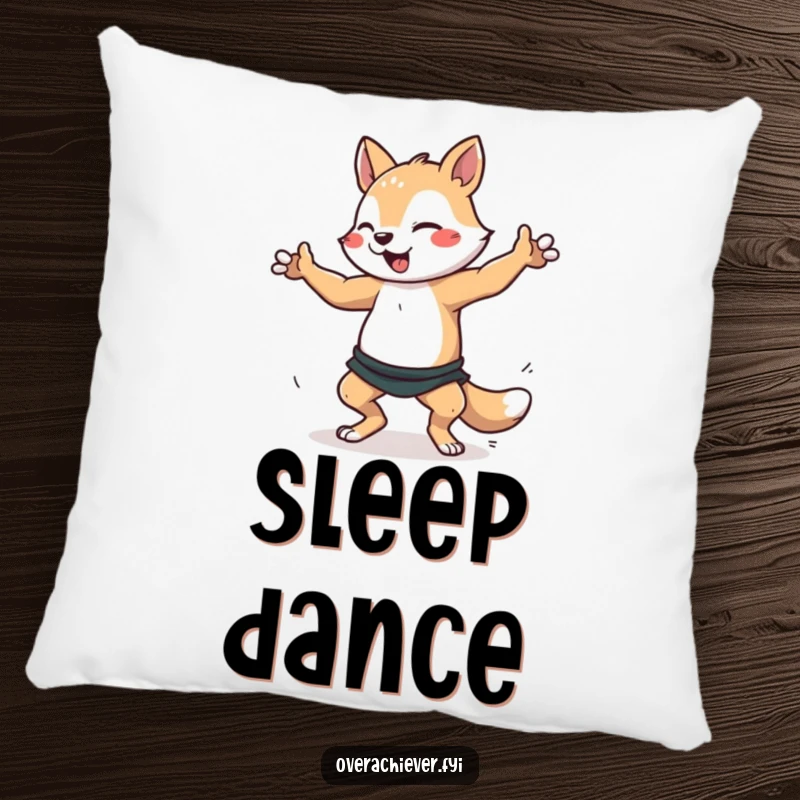 Funny dancer animal pillow showing a character intensely practicing a dance routine, ideal for adding comfort and motivation. Soft and humorous decor.