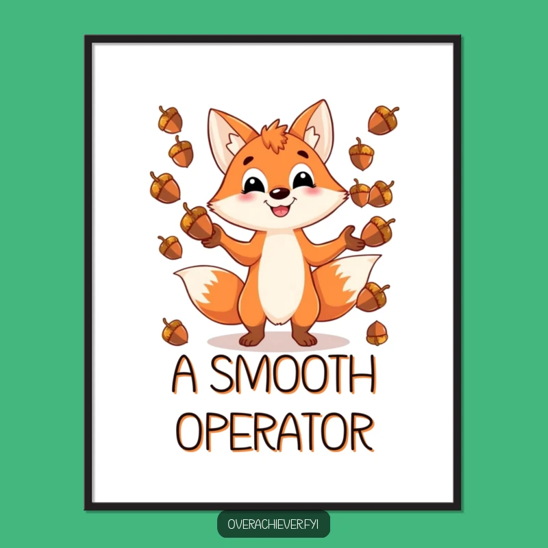 Funny Fox Digital Art - Playful Acorn Print for Instant Decor