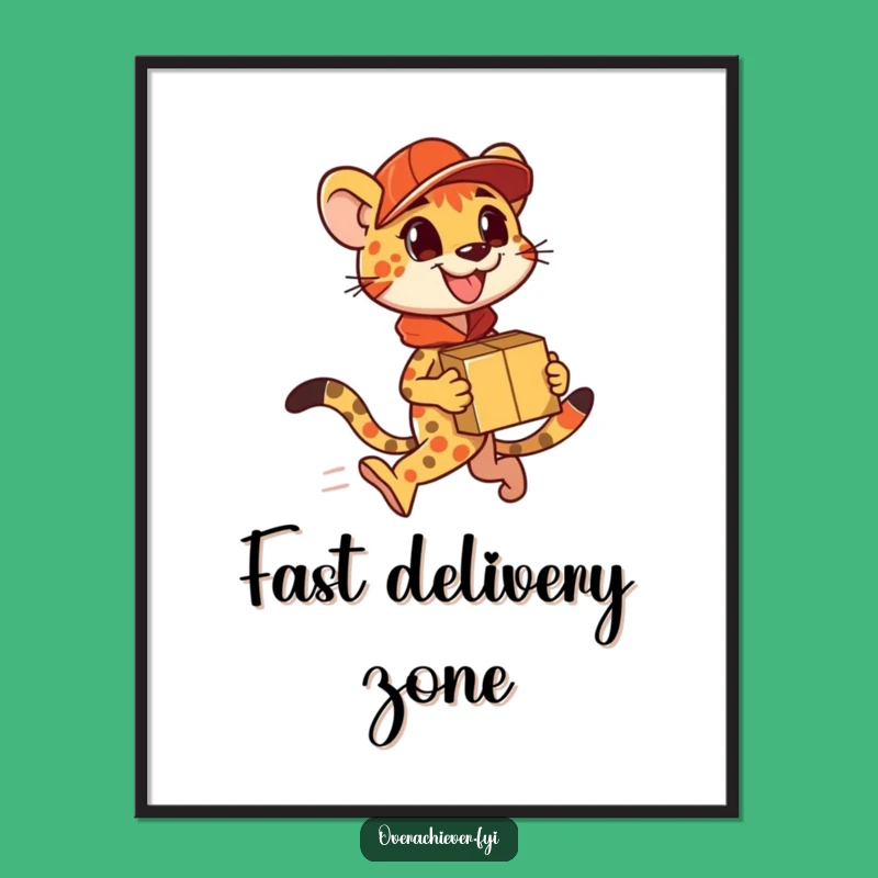 Funny Cheetah Delivery Digital Art: Motivational Decor for Swift Minds Gift