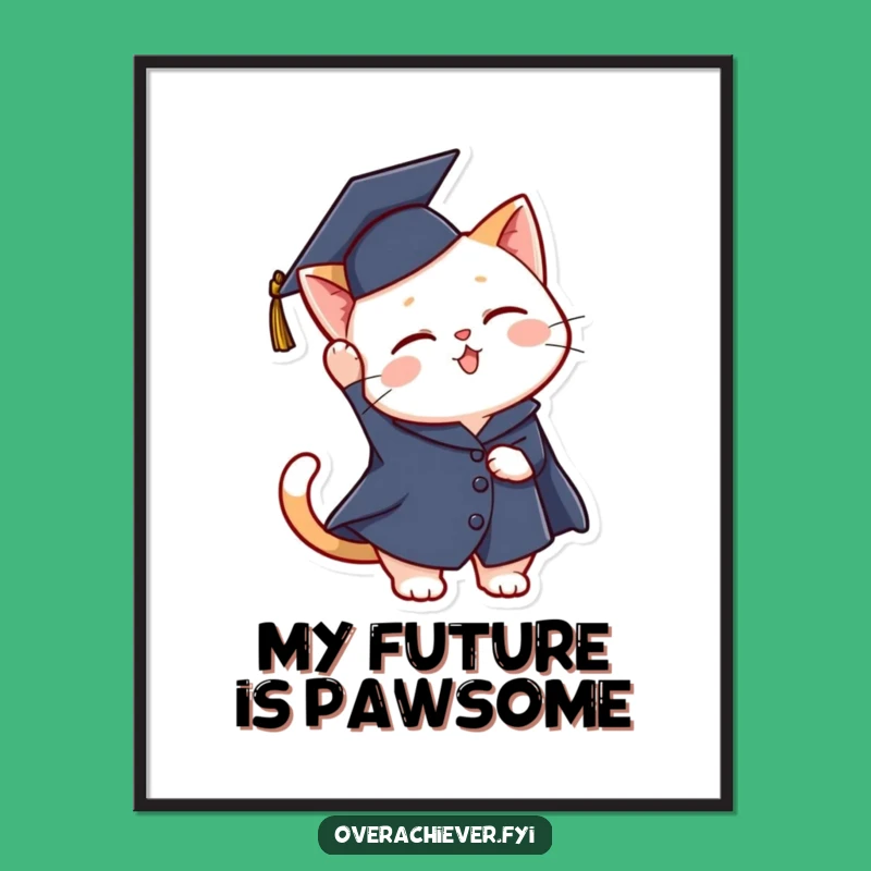 Funny Graduation Cat Digital Art Print - Celebrate Achievement with This Hilarious Feline!