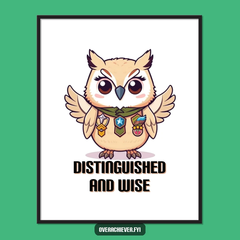 Funny Owl Badges Digital Art: Diligent Scholar Print for Instant Wisdom