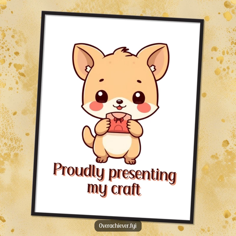 Funny animal digital art print, happily presenting a perfectly made small object, creating visuals of pride and accomplishment. An instant download gift.