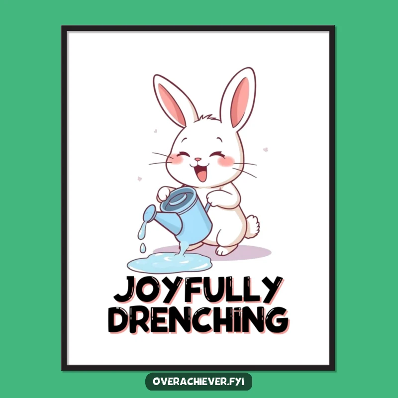 Funny Rabbit Watering Digital Art: Garden Enthusiasm, Instant Funny Gift Download