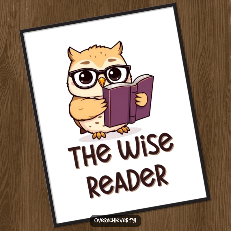 Funny digital art: A cute owl character in spectacles reads an important book, capturing a humorous scene of scholarly pursuit instantly.
