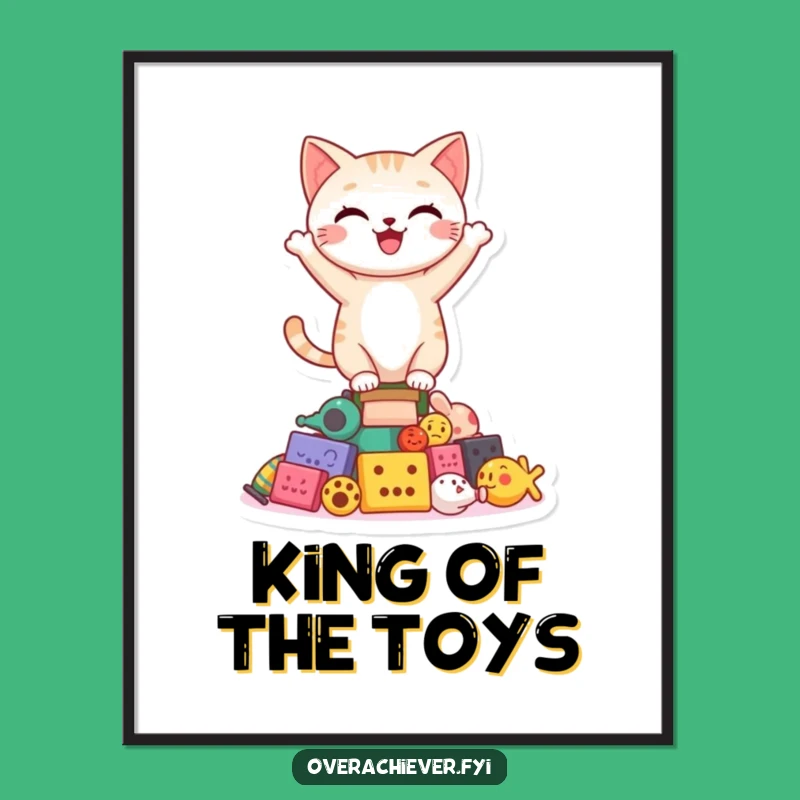 Funny Cat Toy Balance Digital Art: Instant Feline Cheer, Hilarious Wall Decor