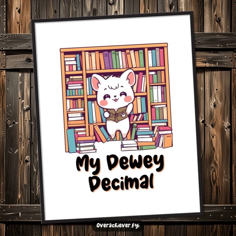Funny animal digital art print, enthusiastically organizing a chaotic bookshelf, creating visual order and humor. An instant download gift.