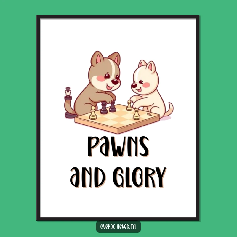 Funny Kawaii Dog Chess Digital Art Print - Hilarious Solo Victory Decor Gift