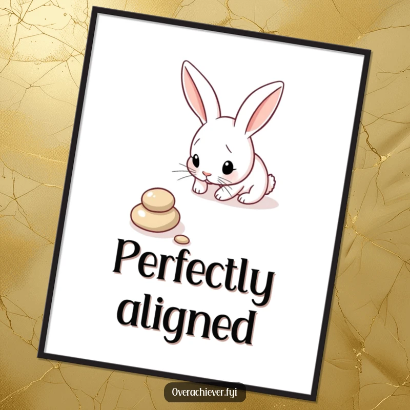 Funny Bunny Digital Art Print: A focused bunny carefully arranging pebbles in a perfect line, offering instant humor and order.