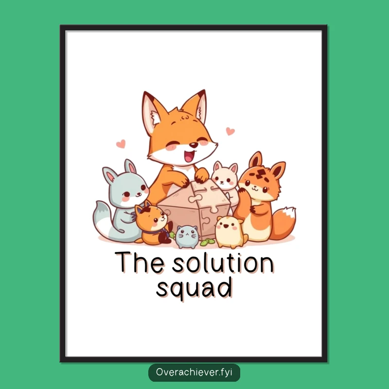 Funny Puzzle Fox Digital Art: Humorous Teamwork Decor!