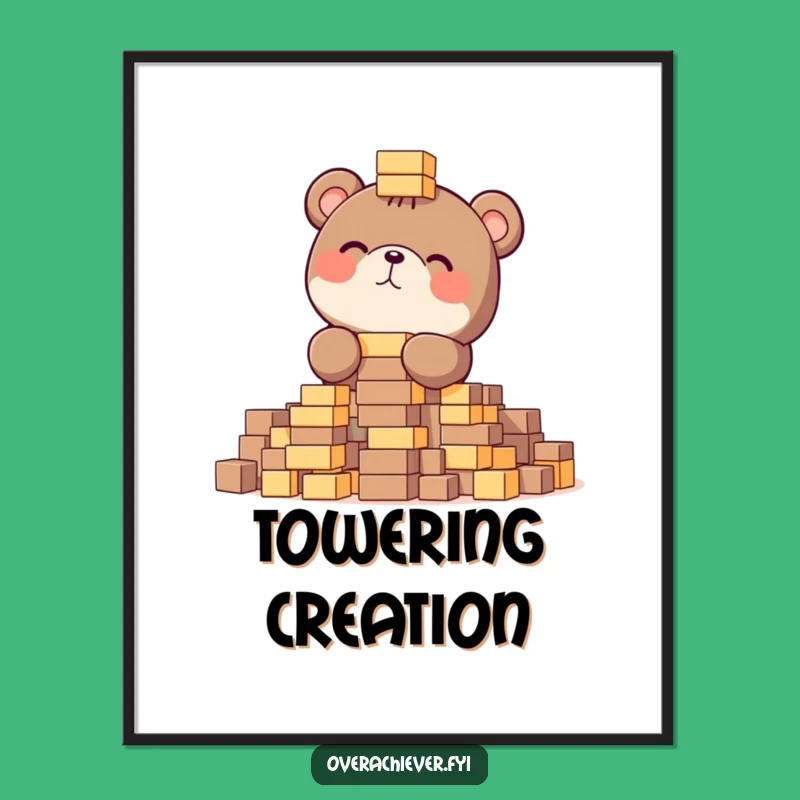 Funny Bear Stacking Digital Art: Instant Focused Building Decor
