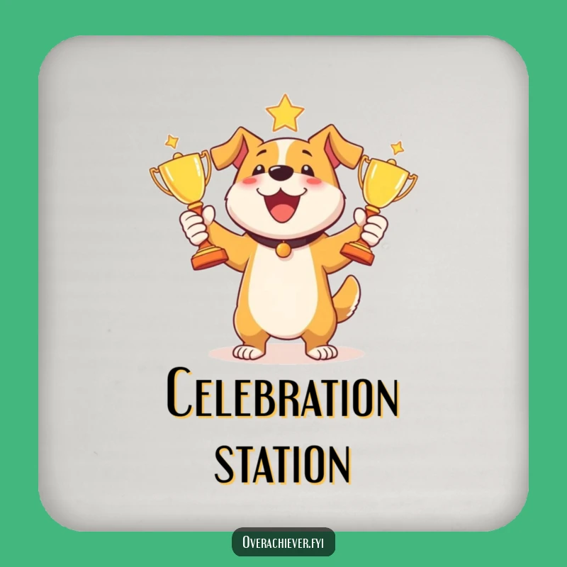 Funny Dog Juggling Trophies Coaster - Protect Surfaces with Winning Flair!