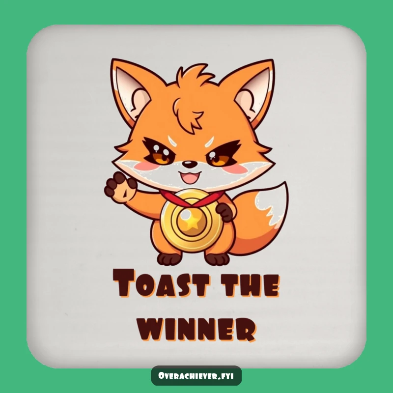 Funny Fox Medal Coaster: Winner's Drink Protection, Perfect Funny Gift Set
