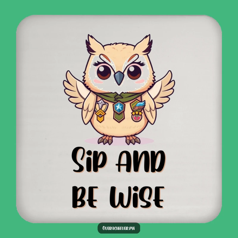 Funny Owl Badges Coasters: Diligent Scholar Set for Wise Tables