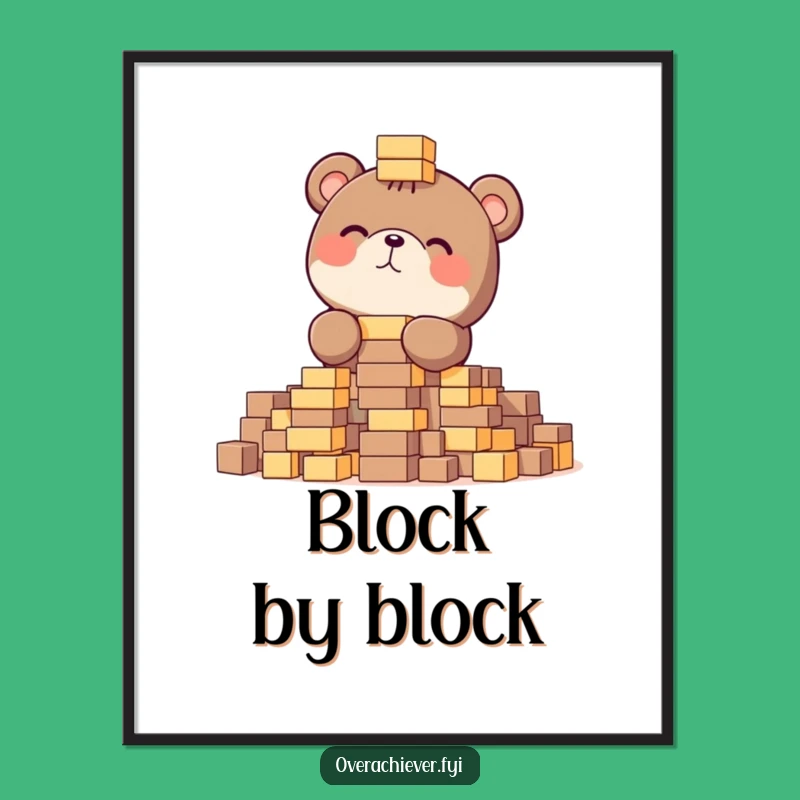 Funny Bear Stacking Poster: Whimsical Art for Builders