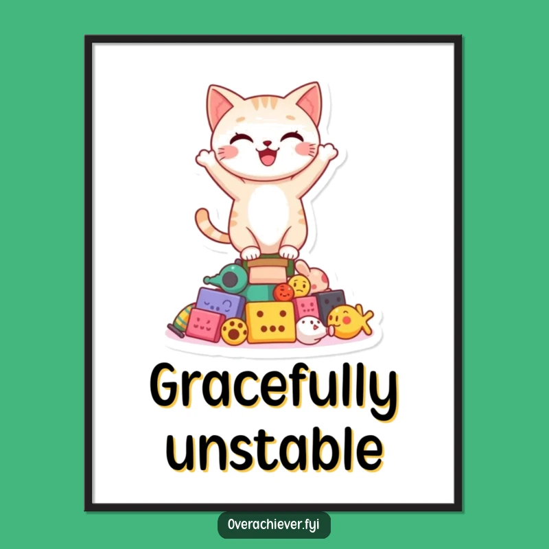 Funny Cat Toy Balance Poster: Whimsical Feline Art, Hilarious Gift Decor