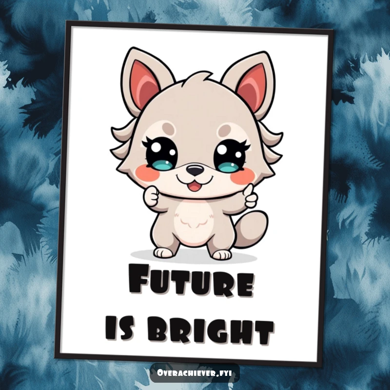 Funny Poster of a determined animal character with a wide, confident smile, pointing energetically towards a bright and hopeful future.