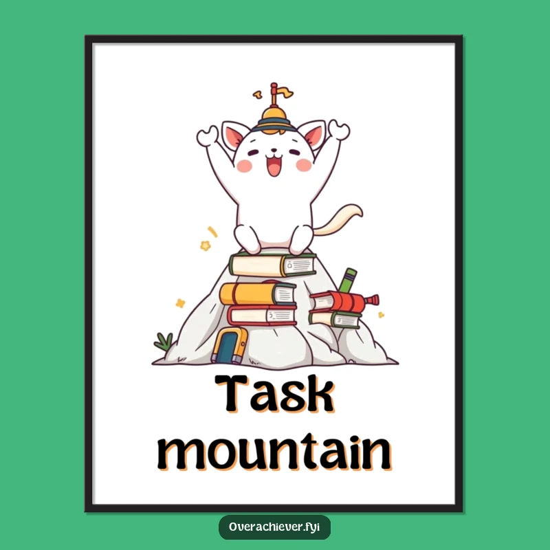 Funny Task Mountain Poster: Victory Celebration Art, Quirky Funny Gift for Walls