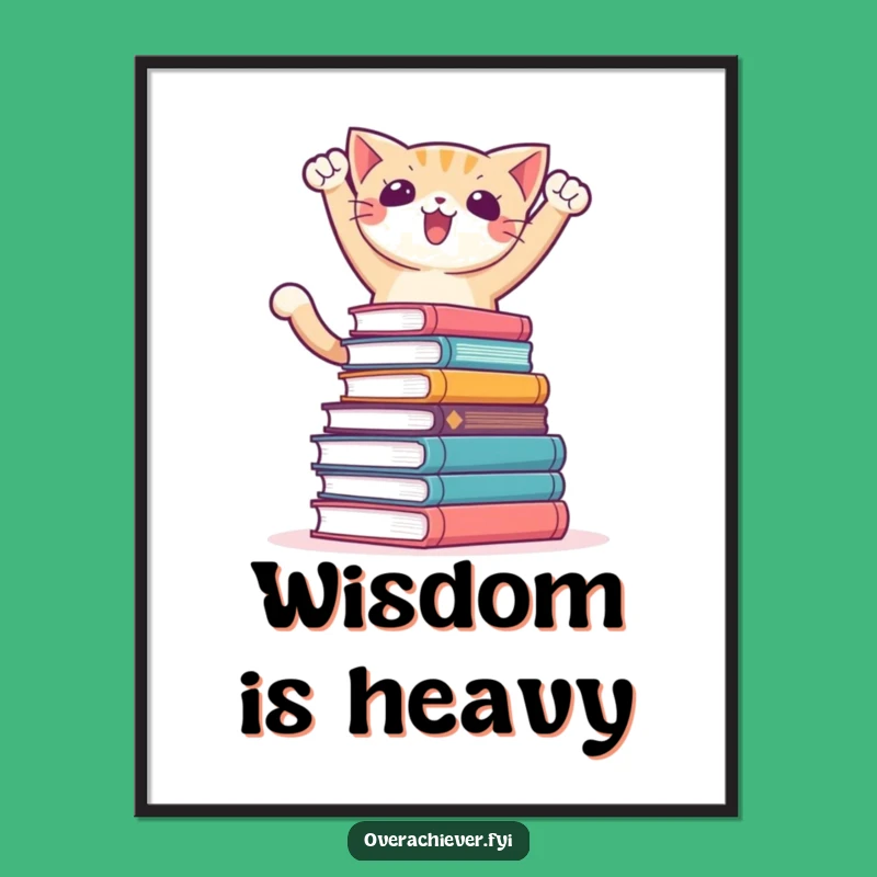 Funny Cat Academic Triumph Poster: Conquering Books, Inspiring Wall Art, Funny Gift