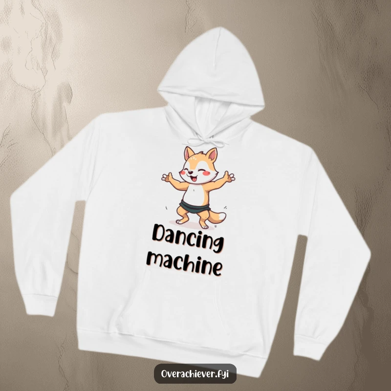 Funny dancer animal hoodie depicting an energetic character furiously practicing a dance routine, symbolizing commitment. Comfortable and humorous outerwear.