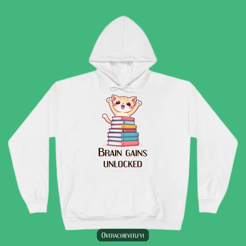 Funny Cat Book Stack Hoodie: Triumphant Reader Sweatshirt, Cozy and Hilarious Gift