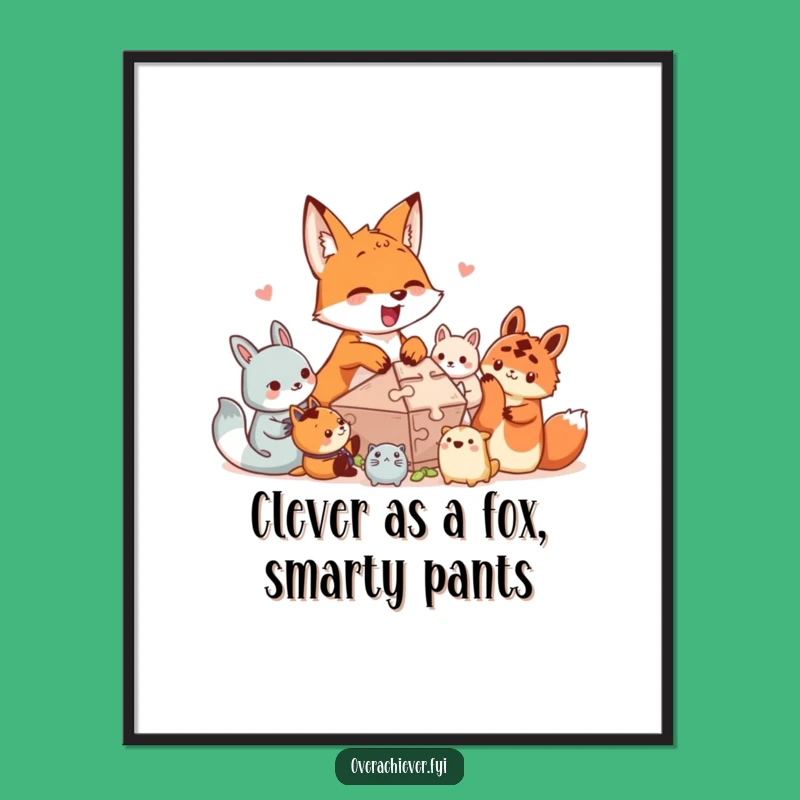 Funny Free Printable Wall Art: Fox Helping Puzzle, Quirky Downloadable Decor Gift