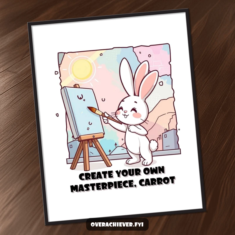 Funny Free Printable Bunny Artist Wall Art: A bunny creates a massive mural with a comically tiny paintbrush, full of artistic energy.