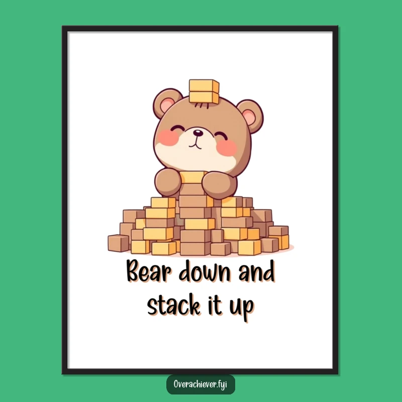 Funny Free Printable Wall Art: Bear Stacking Blocks Downloadable Decor