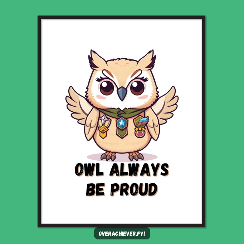 Funny Free Printable Wall Art: Proud Owl with Badges, Wise Downloadable Decor!