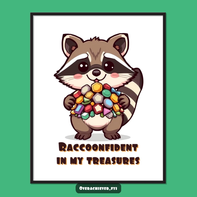 Free Printable Wall Art: Funny Kawaii Raccoon, Shiny Treasure Hunter, Downloadable Decor!