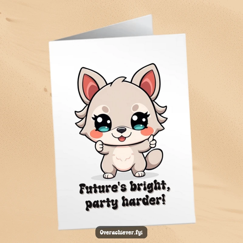 Funny Free Printable Birthday Card: Determined Animal Grinning, Pointing Upwards Towards a Bright Future, Motivates
