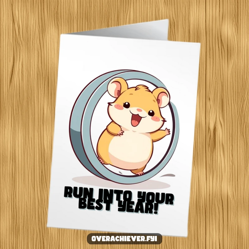 Funny Free Printable Birthday Card: A cheerful hamster sprinting in a giant wheel at maximum velocity, full of glee.