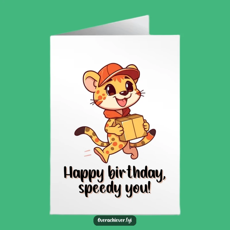 Free Printable Birthday Card: Fast Cheetah Delivers Gifts - Funny Downloadable