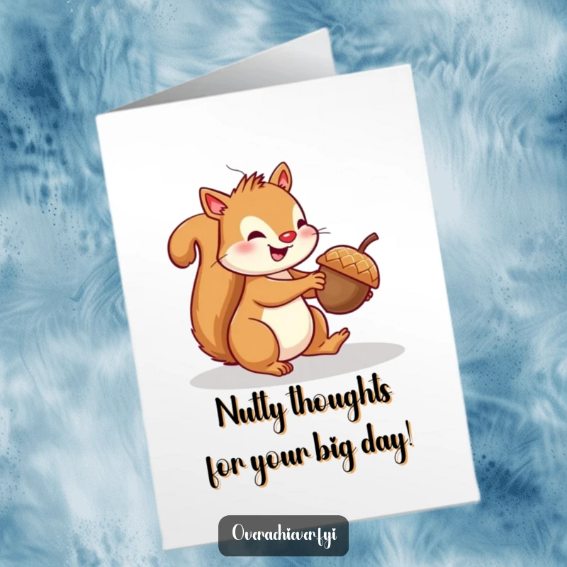 Funny Free Printable Birthday Card featuring a cheerful squirrel hilariously parallel parking a giant acorn.