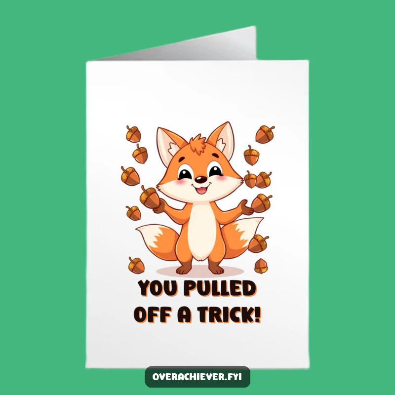 Free Printable Congrats Card: Fox's Acorn Mastery, Whimsical Downloadable Gift
