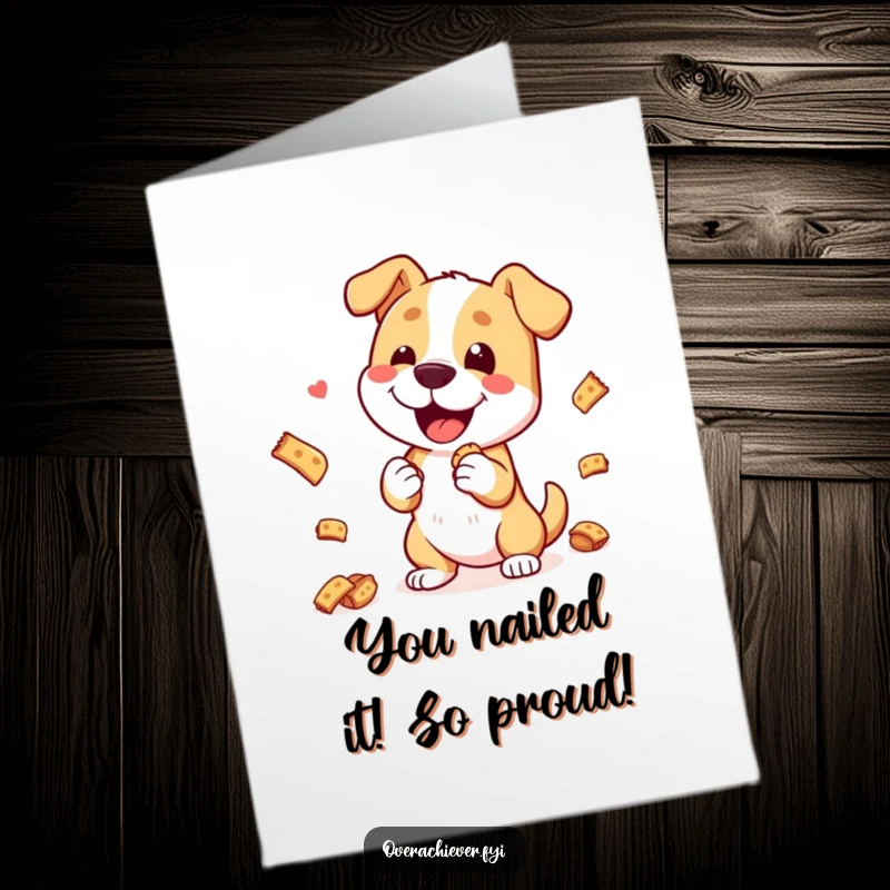 Funny Free Printable Congratulations Card: A happy dog performing an epic trick, signifying a grand success.