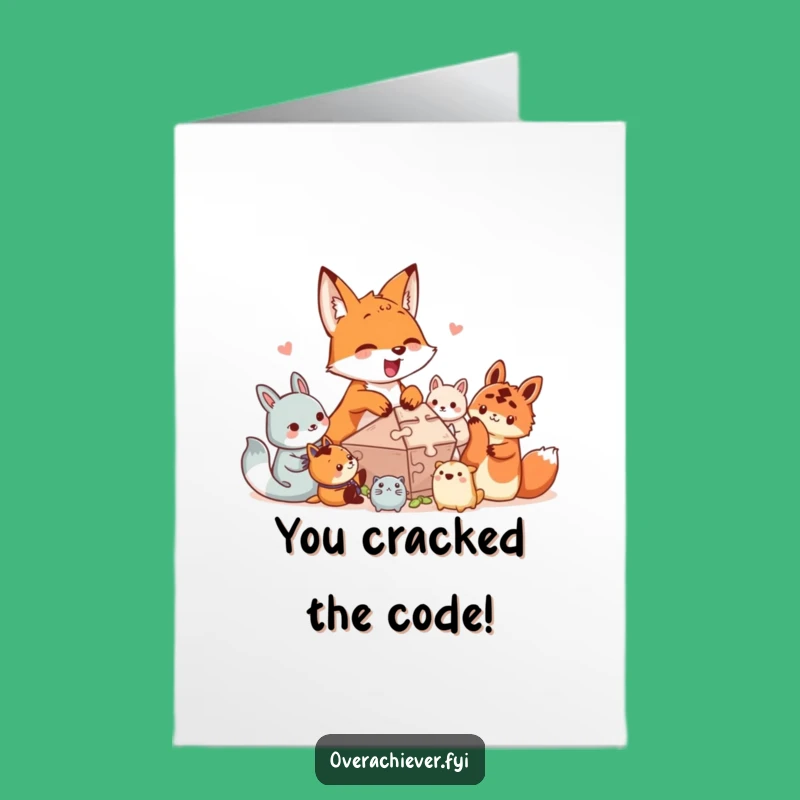 Free Printable Congrats Card: Humorous Fox Puzzle Solver, Downloadable Gift for Success
