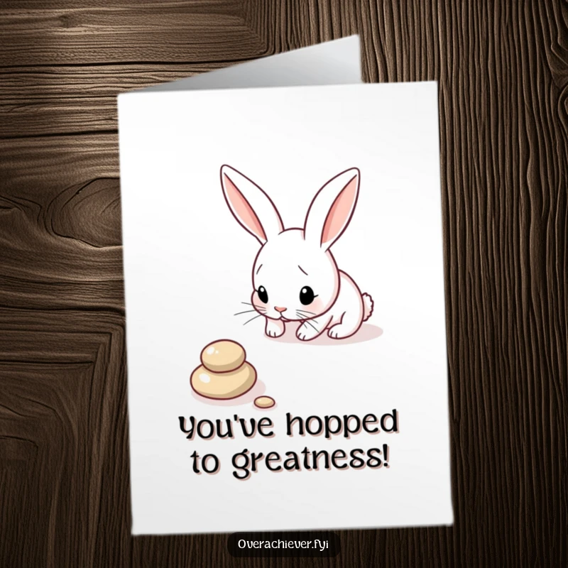 Funny Free Printable Congrats Card: A focused bunny meticulously lines up pebbles, celebrating wins with organized, humorous precision.