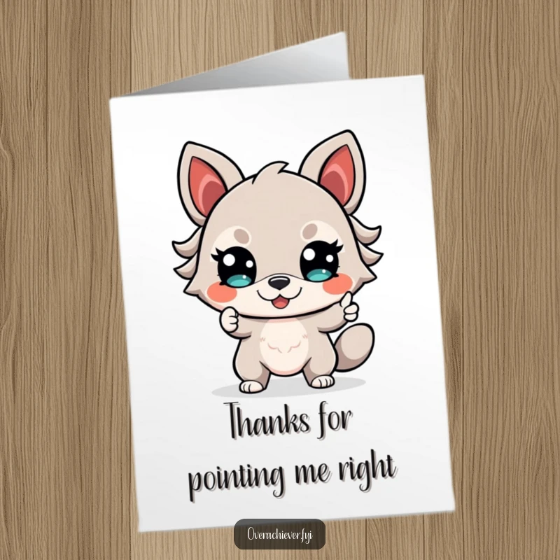 Funny Free Printable Thank You Card: Determined Animal Grinning, Pointing Towards a Positive Future, Grateful