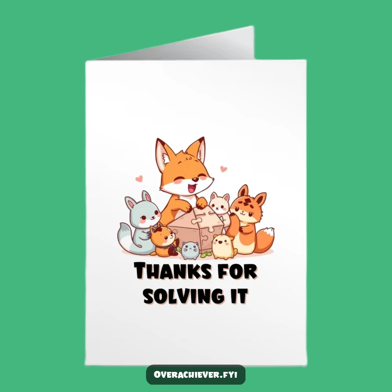 Free Printable Thank You Card: Funny Fox Helping Puzzle, Downloadable Gift for Kindness